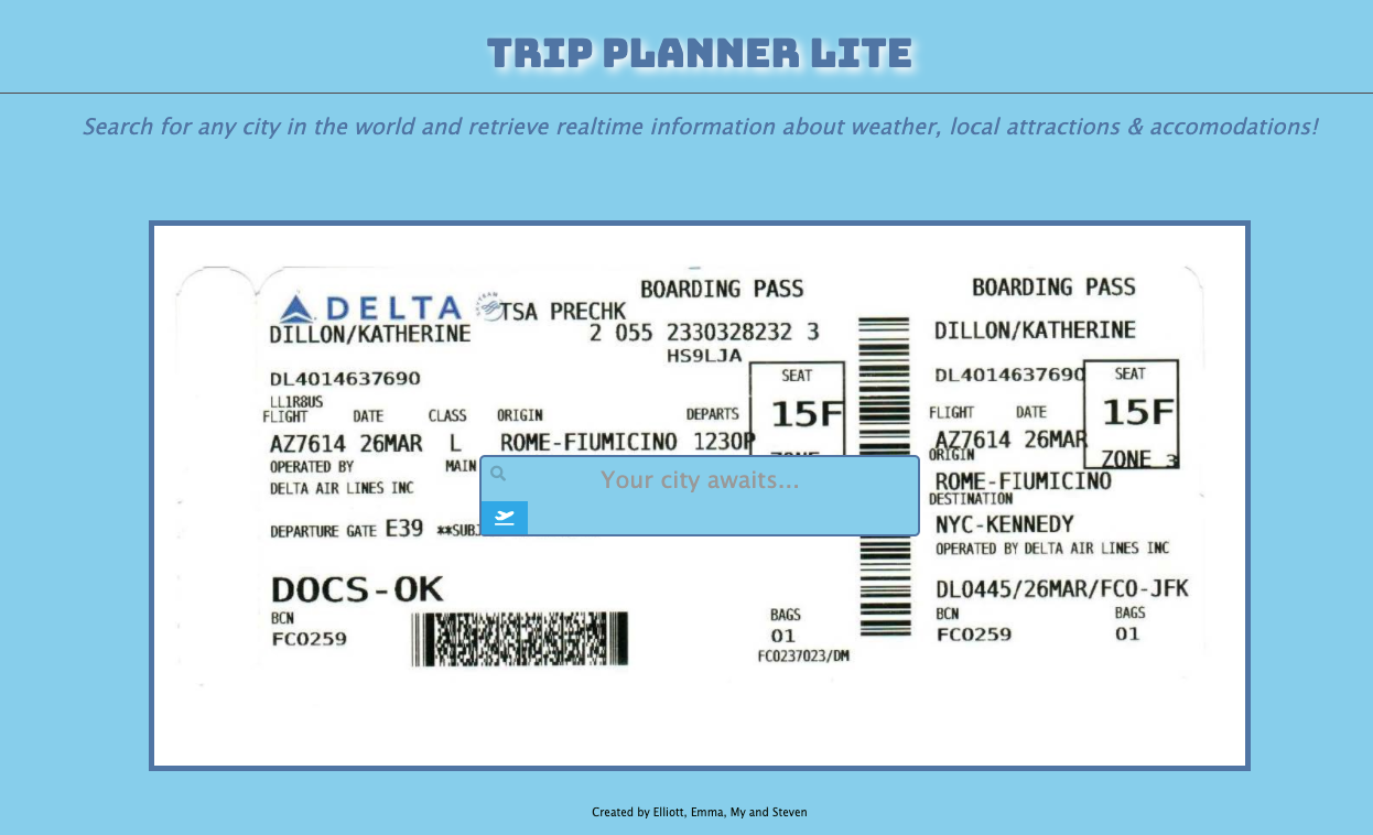 Screenshot of Travel Planner Lite Application